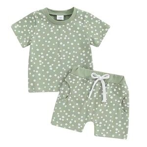 Baby Girl Green 2-Piece Floral Set Size 6-12M NWT